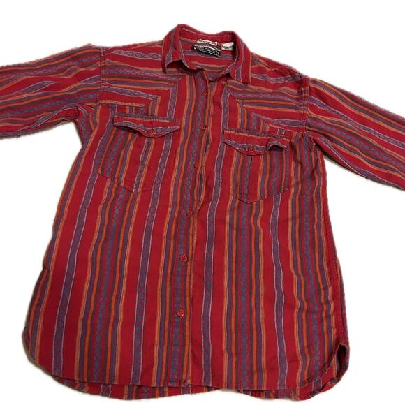 Vintage 1990s Red Cotton Stripe Button up Shirt made in India / Small - Picture 5 of 5